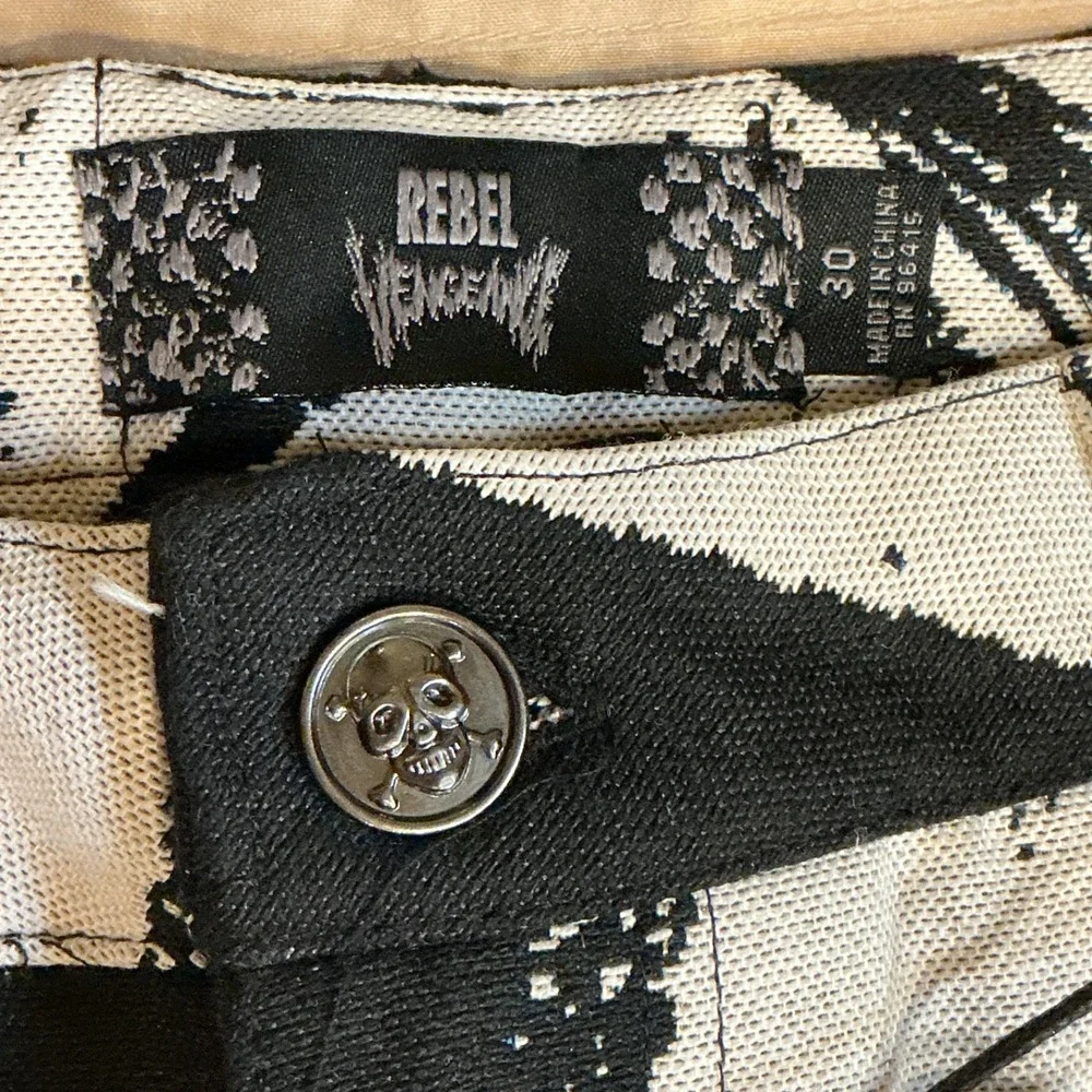 Rebel Vengeance‎ Skeleton Pants Mens 30x32 Graphic Cargo Goth Y2K Streetwear NEW